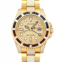 yellow gold and stick dot diamond dial of the Rolex GMT Master Diamonds Replica