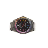 black and gem set dial of the Rolex Milgauss Sapphire Bezel