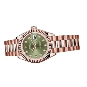 rose gold and green color of the watch