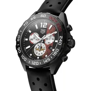 black and red dial of the watch