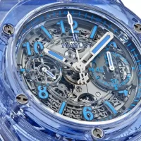 transparent and numerlas dial of the Hublot Blue Sapphire Replica