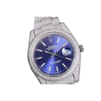 blue and stick dial of the Rolex Iced Out Replica