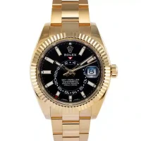 black and stick dial of the Rolex Sky-Dweller Gold Replica