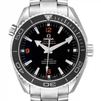 black stick and numerals dial of the Omega Planet Ocean Black Replica