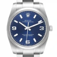 Blue and number stick dial of the Rolex Perpetual 34 Replica