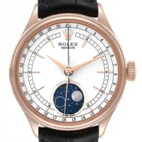 white and moonphase dial of the Rolex Gold Cellini Replica