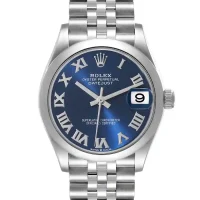 blue and roman numerals dial of the Rolex Midsize Datejust Replica