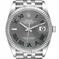 grey and roman numerals dial of the Rolex Wimbledon 126334-0022 Jubilee Replica