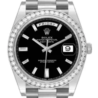 black and stick dial of the Rolex DayDate Black Diamond Replica