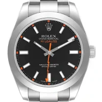 black and stick dot dial of the Fake Rolex Milgauss Black 116400 Replica