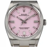 pink and stick dial of the watch Rolex Perpetual Pink 124300 Replica