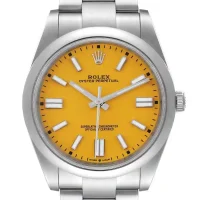 yellow and stick dial of the Rolex Oyster Perpetual