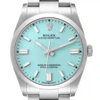 ıce blue and stick dial of the Rolex Oyster Perpetual Aqua Dial 126000 Replica