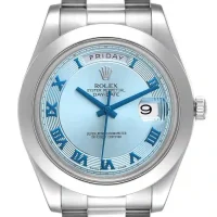 blue and roman numerals dial of the watch