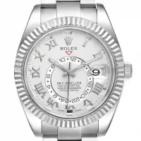 white and roman numerals dial of the Rolex Sky-Dweller White Dial Replica