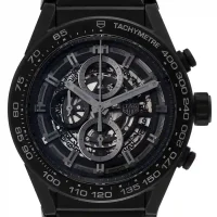 skeleton and stick dial of the Tag Heuer Carrera Full Black Replica