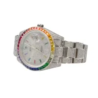 rainbow colored bezel of the Rolex Datejust Iced Out Rainbow Replica