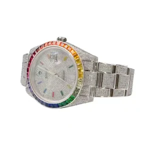 rainbow colored bezel of the watch