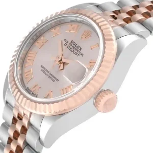 everose gold bezel of the watch