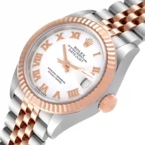 Rose gold bezel of the watch