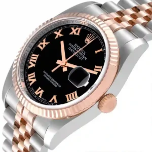 Rose gold bezel of the watch