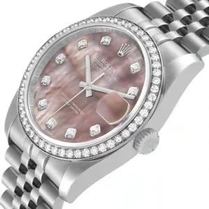 diamond bezel of the watch