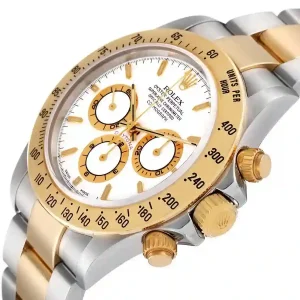 Yellow gold bezel of the watch